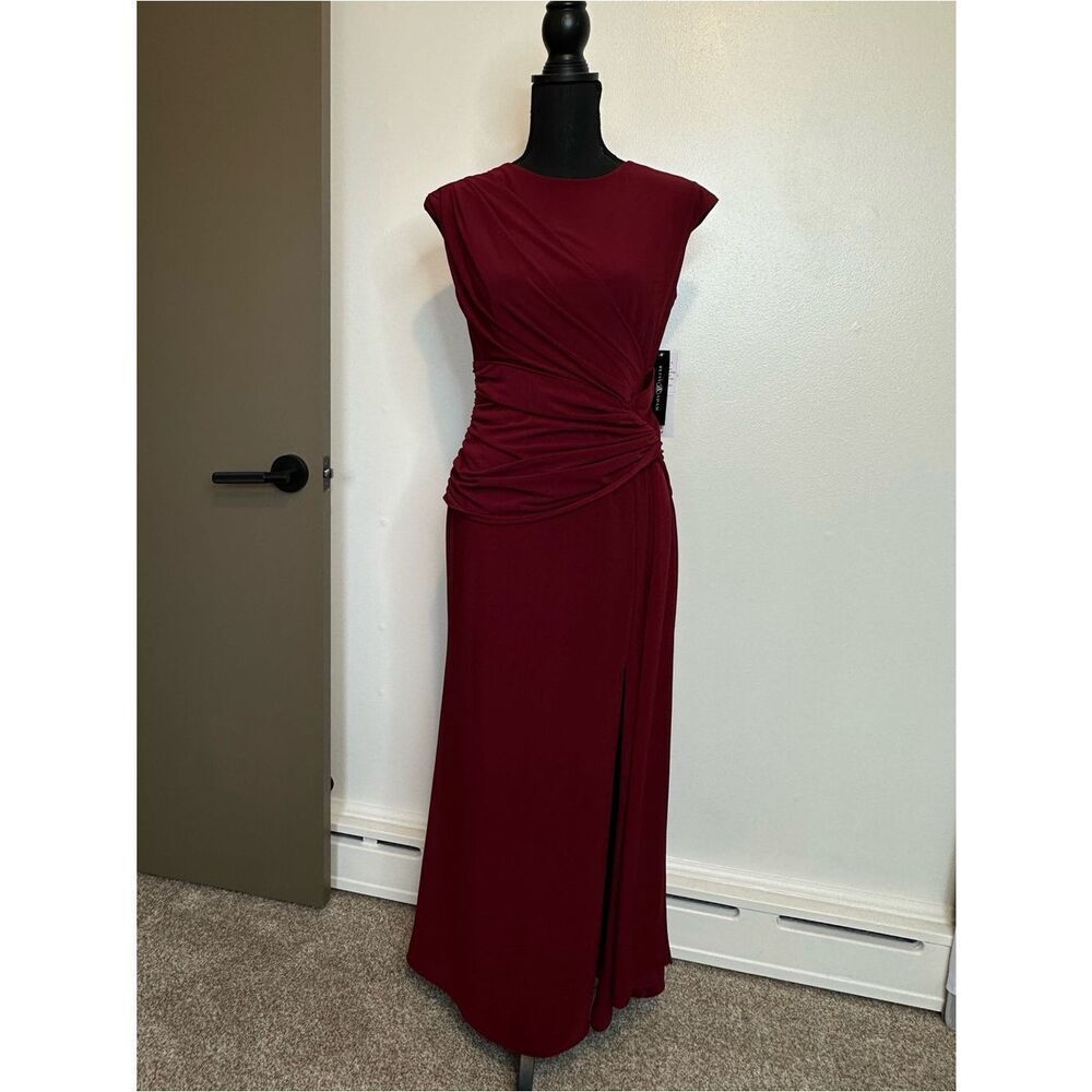 BETSY & ADAM Petite Cap Sleeve Gathered Gown Deep Burgundy Size 6P - Picture 13 of 17